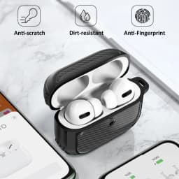 Carbon Fiber Silicone Case for AirPods Pro Full-Body Rugged Protective Cover with Keychain for Apple Airpods Pro Shockproof Case