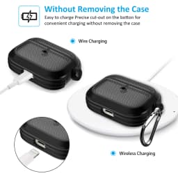 Carbon Fiber Silicone Case for AirPods Pro Full-Body Rugged Protective Cover with Keychain for Apple Airpods Pro Shockproof Case