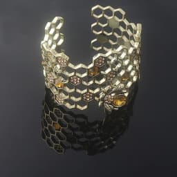 Gold Bee Honeycomb Cuff Wide Bangle Adjustable Beehive Bracelet for Women Party Jewelry Christmas Gift
