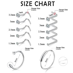 BONISKISS 20G CZ Nose Rings HoopStainless Steel Nose Rings Studs Screw Opal Nose Studs C-Shaped Nose Piercing Hoop Jewelry 22pcs