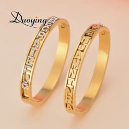 Duoying DIY Slider Charms Bangles Custom Name Bracelets Bangle Zircon Sliding Charm Bangles Personalized Name Letter Bangles