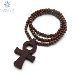 SOMESOOR Adinkra Symbol African Wooden Pendant Necklace Afro Ethnic Elastic Handmade DIY Wood Beads Chain Jewelry For Women Gift