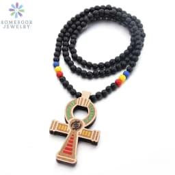 SOMESOOR Adinkra Symbol African Wooden Pendant Necklace Afro Ethnic Elastic Handmade DIY Wood Beads Chain Jewelry For Women Gift