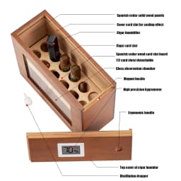 Xifei Wood Cigar Humidor Box Visible Glass Window Smoking Accessories Unique Design Cigarette Case With Hygrometer