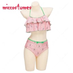 Haikyuu Anime Cosplay Two Piece Anime Swimsuit V Neck High Waist Lace Up Bathing Suit Swimwear Kimono Cover Up
