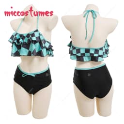 Haikyuu Anime Cosplay Two Piece Anime Swimsuit V Neck High Waist Lace Up Bathing Suit Swimwear Kimono Cover Up