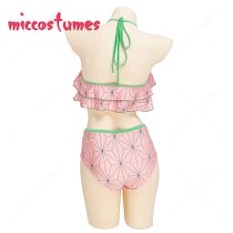 Haikyuu Anime Cosplay Two Piece Anime Swimsuit V Neck High Waist Lace Up Bathing Suit Swimwear Kimono Cover Up