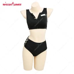 Haikyuu Women Cosplay Two Piece Anime Swimsuit V Neck High Waist Lace Up Bathing Suit Swimwear Kimono Cover Up