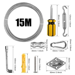 Shade Sail Hardware Kit with 15M Cable Wire Stainless Steel Awning Canopy Installation Kit Turnbuckles Eye Hook Kit for Garden