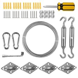 Shade Sail Hardware Kit with 15M Cable Wire Stainless Steel Awning Canopy Installation Kit Turnbuckles Eye Hook Kit for Garden