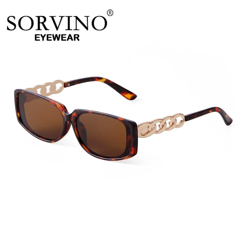 SORVINO Rectangle Sunglasses Chain Legs Retro Luxury Gradient Sun Glasses Leopard Men Women's Shade UV400 Square Vintage Eyewear