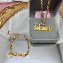 Customised Nameplate Suit Custom Baby Name Necklace Zircon Stainless Steel Cuban Chian BIG Crown Star Charm Bracelet for Kids