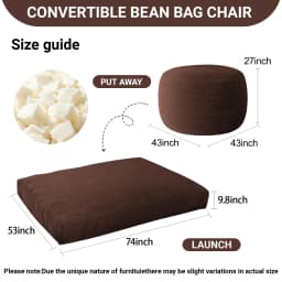 3-in-1 Adult Single Bean Bag Chair Bed, Memory Foam Convertible Lounger, Folds to Floor Mattress, Soft Washable Faux Fur Cover