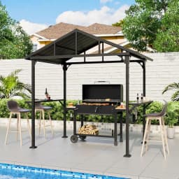 Outdoor Metal BBQ Gazebo with 2 Side Shelves & 5 Tool Hooks for Patio, Garden, Backyard, Poolside