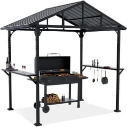 Outdoor Metal BBQ Gazebo with 2 Side Shelves & 5 Tool Hooks for Patio, Garden, Backyard, Poolside