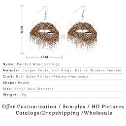 SOMESOOR Leopard Lips Whisper Wisdom Printed Wooden Drop Earrings Cute Girls Poppin Handmade Loops Dangle Jewelry For Women Gift