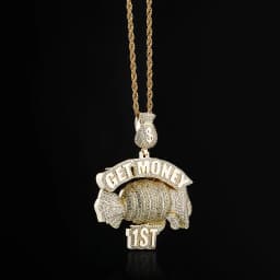 GUCY  Get Money Pendant Necklace Charms Tennis Chain Gold Color Cubic Zircon Men's Hip Hop Jewelry