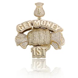 GUCY  Get Money Pendant Necklace Charms Tennis Chain Gold Color Cubic Zircon Men's Hip Hop Jewelry