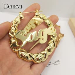 DOREMI 65mm XOXO Custom Name Bamboo Hoop Earrings Stainless Steel Custom Symbol Earrings Custom Bamboo Earring for Women Gif