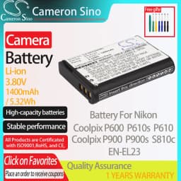 CameronSino Battery for Nikon Coolpix P600 P610 P900 P610s P900s S810c fits Nikon EN-EL23 Digital camera Batteries 1700mAh 3.80V