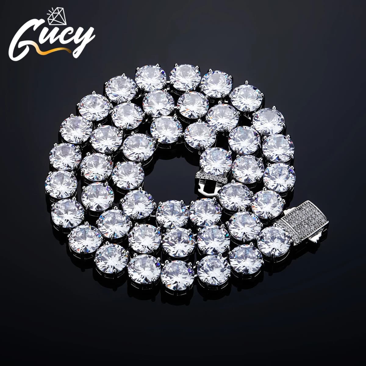 GUCY High Quality 10mm Tennis Chain Mens Zircon 1 Row CZ Iced Out Necklace Copper Hip Hop Jewelry Wholesale