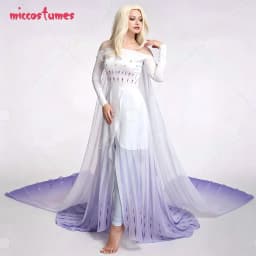 【Ready for Ship】Cosplay.fm Women's Elsa Queen Blue Ice Cosplay Costume Long Dress Gown for Halloween