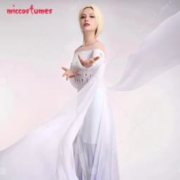 【Ready for Ship】Cosplay.fm Women's Elsa Queen Blue Ice Cosplay Costume Long Dress Gown for Halloween