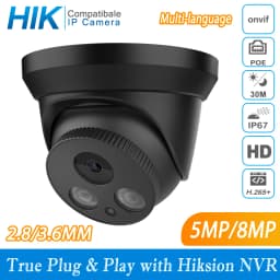 Hikvision Compatible Black Color Dome POE IP Camera 8MP Security CCTV Camera 1080P IR 30m H.265 P2P Plug&play Security IPC
