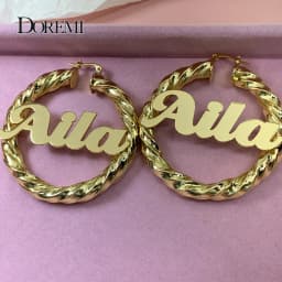 DOREMI 55mm Sexy Name Earrings Customizable Number Logo Customize Earrings Custom Hoops Statement Custom Jewelry Best Gift Women
