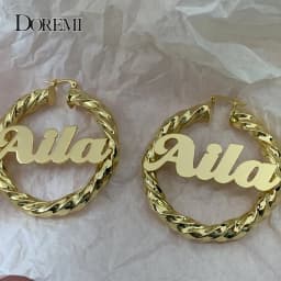 DOREMI 55mm Sexy Name Earrings Customizable Number Logo Customize Earrings Custom Hoops Statement Custom Jewelry Best Gift Women