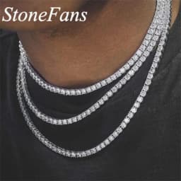 Stonefans Pink Tennis Chain Necklace Men Gold Silver-plated Vintage Charm Black Crystal Rhinestone Choker Necklace Women Jewelry
