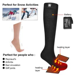 SAVIOR HEAT Rechargeable Heated Socks For Men and Women Electric Heated Socks Warm Foot Thermal Stocking with Battery Winter Ski