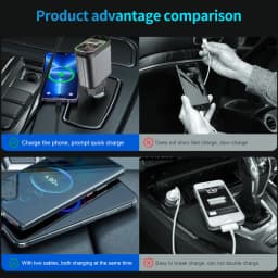 Super Fast Car Phone Charger 66W Car Phone Charger with Retractable Cables USB and Type-C Port 4 IN 1 Retractable Car Charger B1