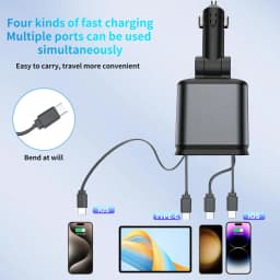 Super Fast Car Phone Charger 66W Car Phone Charger with Retractable Cables USB and Type-C Port 4 IN 1 Retractable Car Charger B1