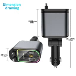 Super Fast Car Phone Charger 66W Car Phone Charger with Retractable Cables USB and Type-C Port 4 IN 1 Retractable Car Charger B1