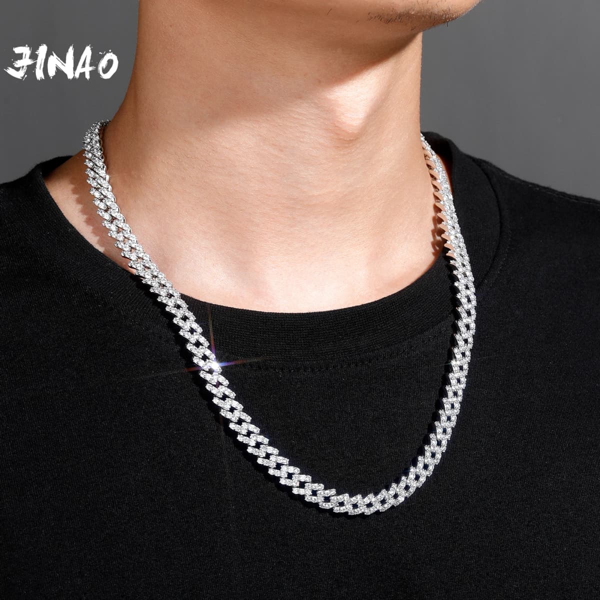 JINAO NEW 8mm Ice Cravejado Cubic Zircon Miami Charm Diamond Shaped Cuban Chain Iced Necklace Men and Women Jewelry For Gift