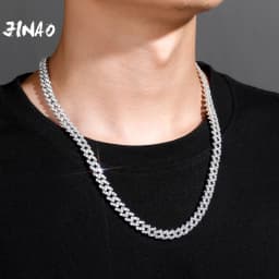 JINAO NEW 8mm Ice Cravejado Cubic Zircon Miami Charm Diamond Shaped Cuban Chain Iced Necklace Men and Women Jewelry For Gift