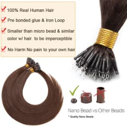 SEGO 1g/s 50 Strands Real Human Hair Nano Ring Hair Extensions Machine Remy Pre-Bonded Straight Micro Beads Nano Tip 16''-24''