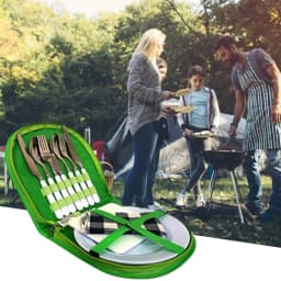 Camping Silverware Kit Stainless Steel Plate Spoon Wine Opener Fork Napkin Outdoor Picnic Kitchen BBQ Travel Utensil Picnic Set