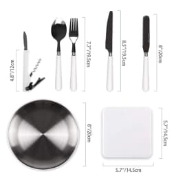 Camping Silverware Kit Stainless Steel Plate Spoon Wine Opener Fork Napkin Outdoor Picnic Kitchen BBQ Travel Utensil Picnic Set