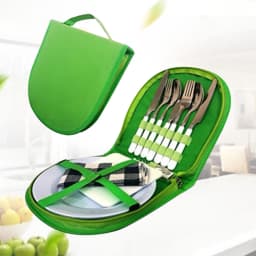 Camping Silverware Kit Stainless Steel Plate Spoon Wine Opener Fork Napkin Outdoor Picnic Kitchen BBQ Travel Utensil Picnic Set