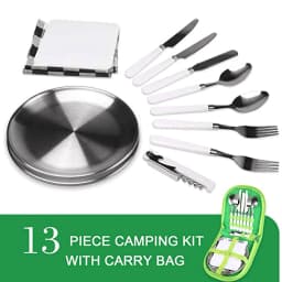 Camping Silverware Kit Stainless Steel Plate Spoon Wine Opener Fork Napkin Outdoor Picnic Kitchen BBQ Travel Utensil Picnic Set