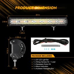 AUXBEAM 12inch / 20inch LED Work Light Bar 6 Modes Amber White LED Light Pods Memory Function Off Road Truck Fog Driving Light