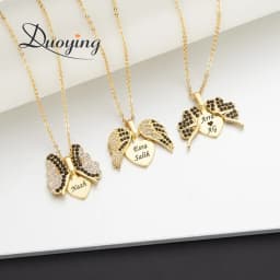 DY Custom Butterfly Pendant Necklace Openable Personalized Letter Name Necklaces Black Zirconia Custom Necklaces Jewelry