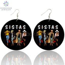 SOMESOOR Melanin Poppin Queen Curly Wooden Drop Earrings Black Girl Magic Goddess Art Printed Afro Loops Dangle For Women Gifts