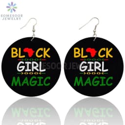 SOMESOOR Melanin Poppin Queen Curly Wooden Drop Earrings Black Girl Magic Goddess Art Printed Afro Loops Dangle For Women Gifts