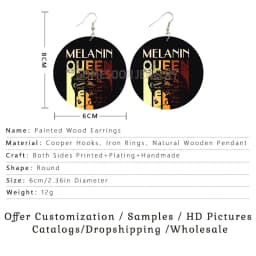 SOMESOOR Melanin Poppin Queen Curly Wooden Drop Earrings Black Girl Magic Goddess Art Printed Afro Loops Dangle For Women Gifts