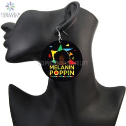 SOMESOOR Melanin Poppin Queen Curly Wooden Drop Earrings Black Girl Magic Goddess Art Printed Afro Loops Dangle For Women Gifts