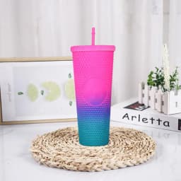 24 Oz Coffee Cup Summer Holiday Cold Water Mug Tumbler Cup With Straw Double Layer Plastic Durian Diamond Radiant Goddess Cups
