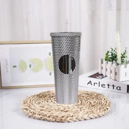 24 Oz Coffee Cup Summer Holiday Cold Water Mug Tumbler Cup With Straw Double Layer Plastic Durian Diamond Radiant Goddess Cups